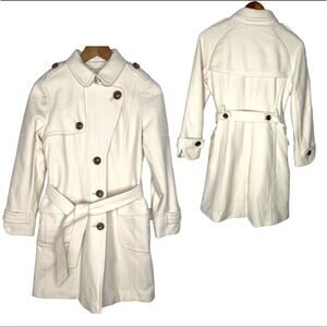 Banana Republic Womens S Wool Trench Coat Belted Jacket Cream Pea Winter White 6